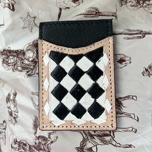 Leather Card & Key Holder with Black and White Checker Front
